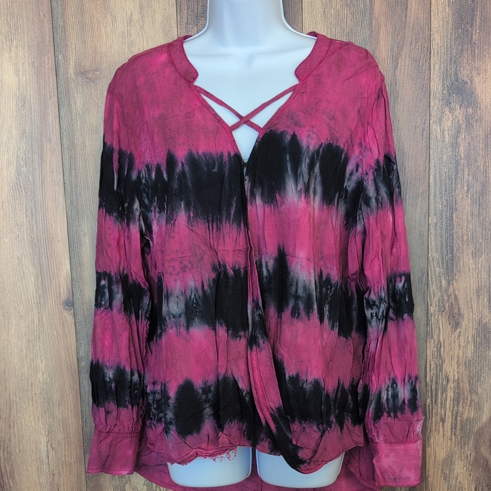 Rock & Republic Pink/Navy Tie-Dye Blouse XXL                     C317